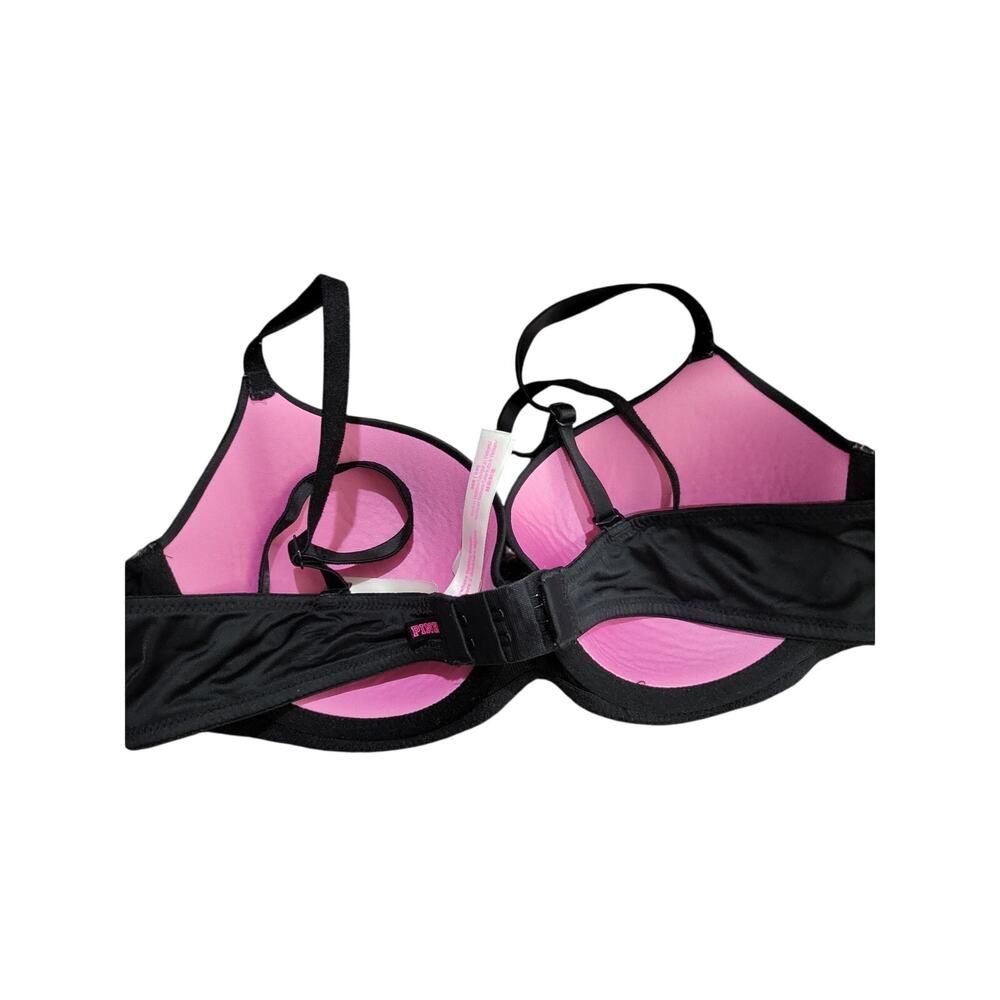 Pink Victoria's Secret Lightly Lined Bra 36B Womens Black‎ Underwired - Picture 4 of 5